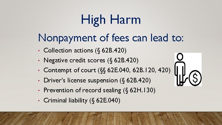 High Harm Nonpayment of fees can lead to: • • • Collection actions (§