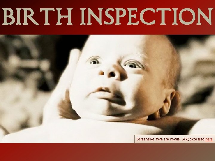 BIRTH INSPECTION Screenshot from the movie, 300, accessed here 