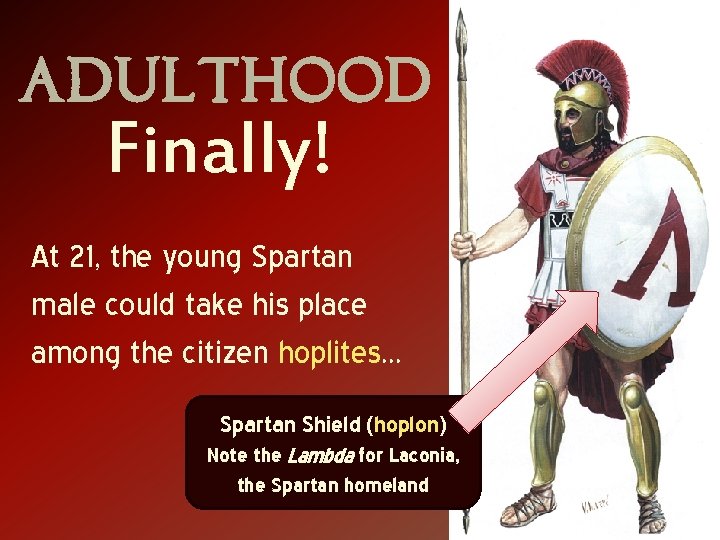 Adulthood Finally! At 21, the young Spartan male could take his place among the