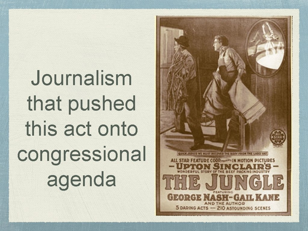 Journalism that pushed this act onto congressional agenda 
