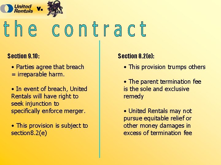 Section 9. 10: • Parties agree that breach = irreparable harm. • In event