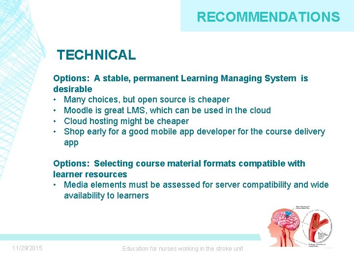 RECOMMENDATIONS TECHNICAL Options: A stable, permanent Learning Managing System is desirable • Many choices,