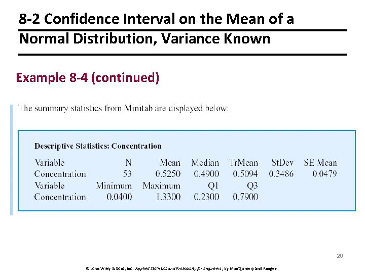 8 -2 Confidence Interval on the Mean of a Normal Distribution, Variance Known Example