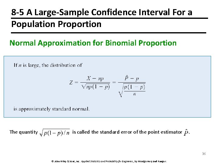 8 -5 A Large-Sample Confidence Interval For a Population Proportion Normal Approximation for Binomial