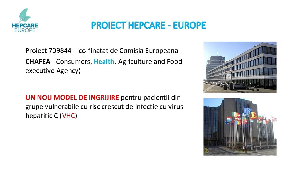 PROIECT HEPCARE - EUROPE Proiect 709844 – co-finatat de Comisia Europeana CHAFEA - Consumers,