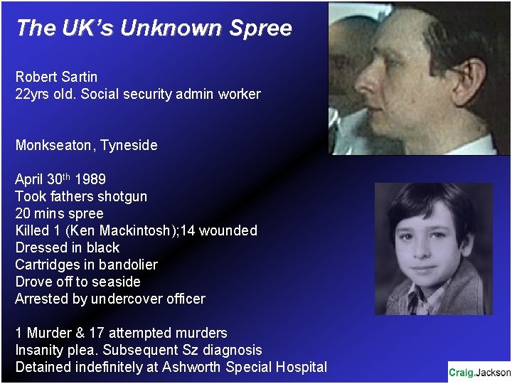 The UK’s Unknown Spree Robert Sartin 22 yrs old. Social security admin worker Monkseaton,