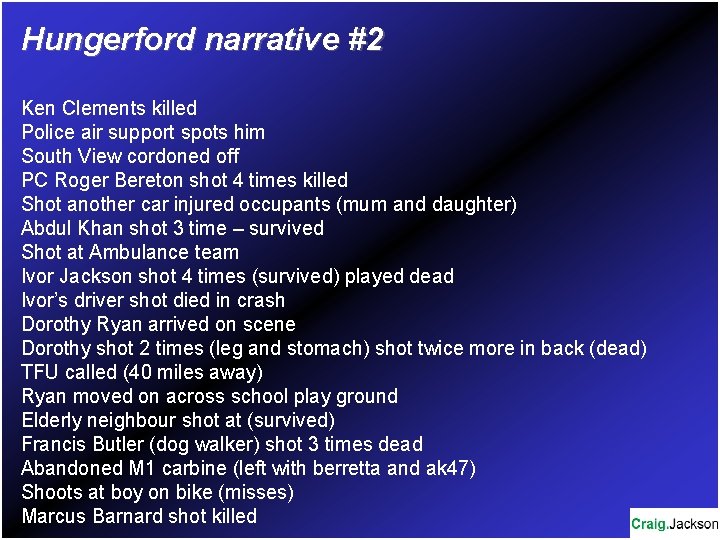 Hungerford narrative #2 Ken Clements killed Police air support spots him South View cordoned