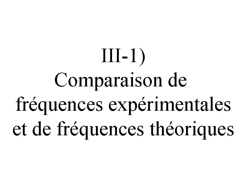 III-1) Comparaison de fréquences expérimentales et de fréquences théoriques 