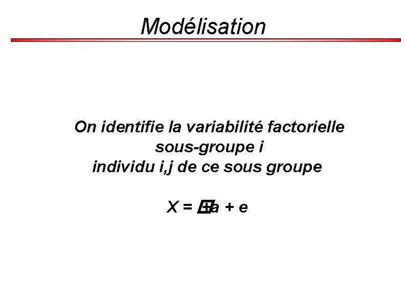 Modélisation On identifie la variabilité factorielle sous-groupe i individu i, j de ce sous