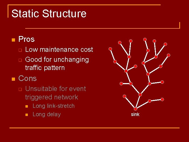 Static Structure n Pros q q n Low maintenance cost Good for unchanging traffic