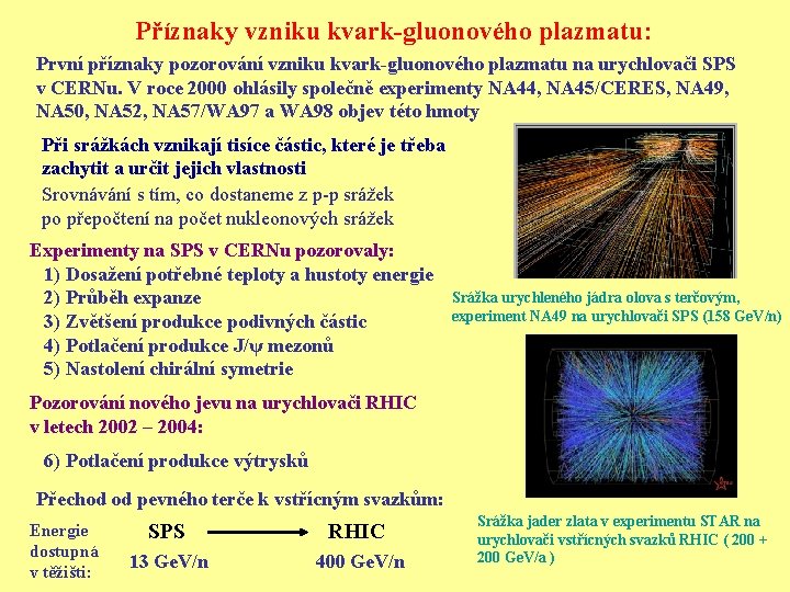 Příznaky vzniku kvark-gluonového plazmatu: První příznaky pozorování vzniku kvark-gluonového plazmatu na urychlovači SPS v
