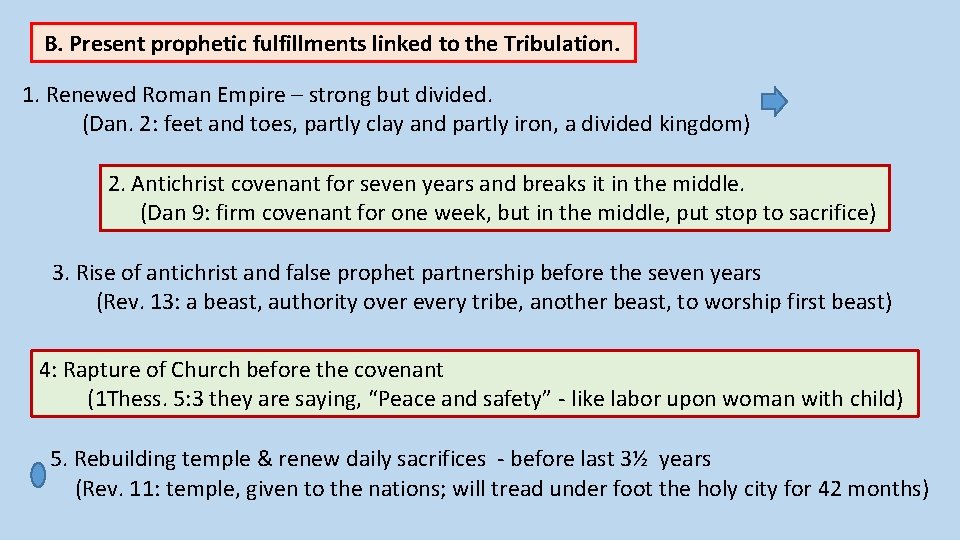 B. Present prophetic fulfillments linked to the Tribulation. 1. Renewed Roman Empire – strong