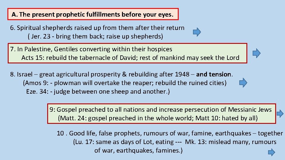 A. The present prophetic fulfillments before your eyes. 6. Spiritual shepherds raised up from