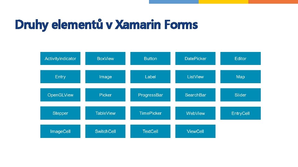 Druhy elementů v Xamarin Forms 