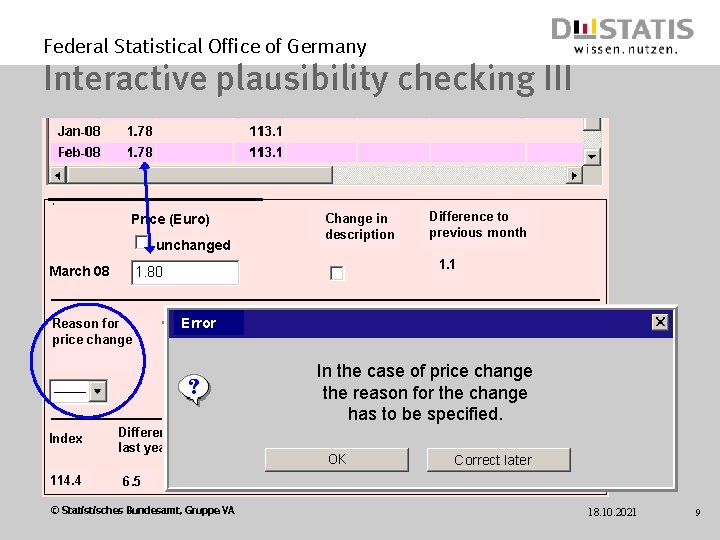 Federal Statistical Office of Germany Interactive plausibility checking III Change in description Price (Euro)