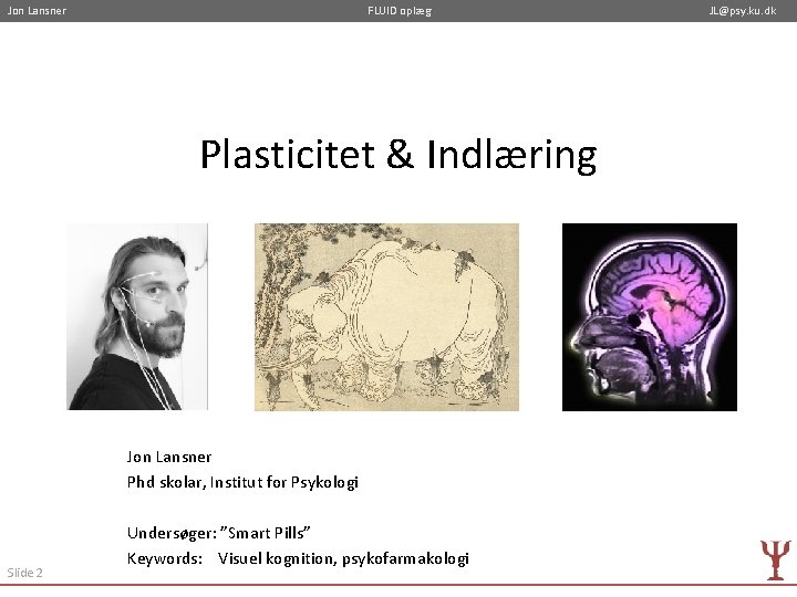 Jon Lansner FLUID oplæg Plasticitet & Indlæring Jon Lansner Phd skolar, Institut for Psykologi