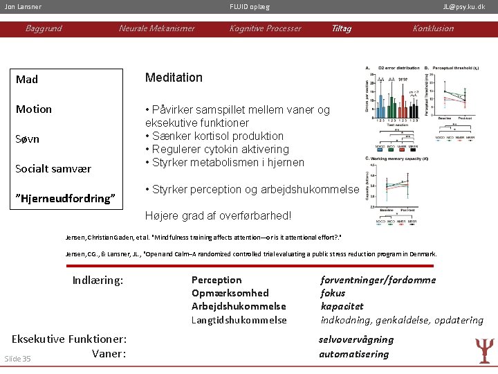 Jon Lansner FLUID oplæg Baggrund Neurale Mekanismer JL@psy. ku. dk Kognitive Processer Tiltag Mad
