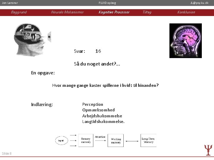 Jon Lansner Baggrund FLUID oplæg Neurale Mekanismer Svar: Kognitive Processer JL@psy. ku. dk Tiltag