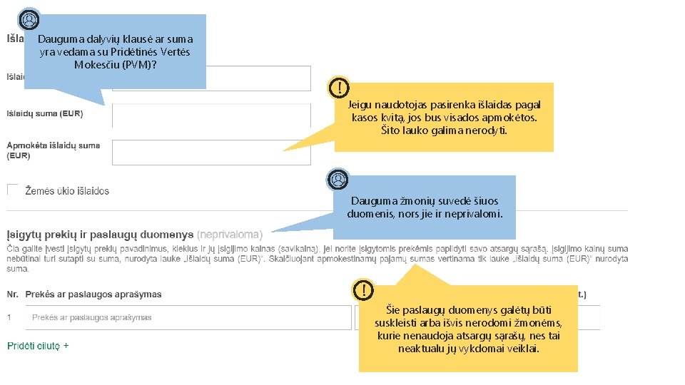 Dauguma dalyvių klausė ar suma yra vedama su Pridėtinės Vertės Mokesčiu (PVM)? Jeigu naudotojas