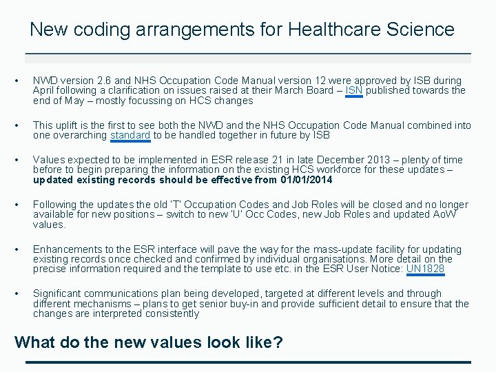Nhs Coding New coding arrangements for Healthcare Science December 3