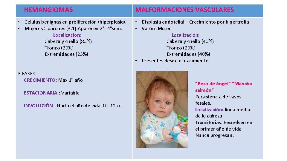 HEMANGIOMAS • Células benignas en proliferación (hiperplasia). • Mujeres > varones (3: 1). Aparecen