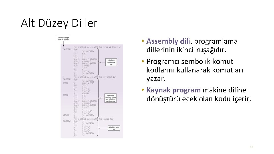 Alt Düzey Diller • Assembly dili, programlama dillerinin ikinci kuşağıdır. • Programcı sembolik komut