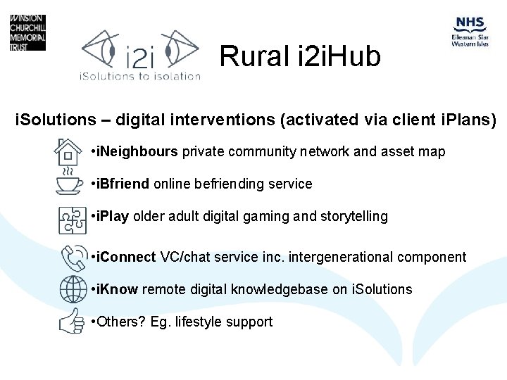 Rural i 2 i. Hub i. Solutions – digital interventions (activated via client i.