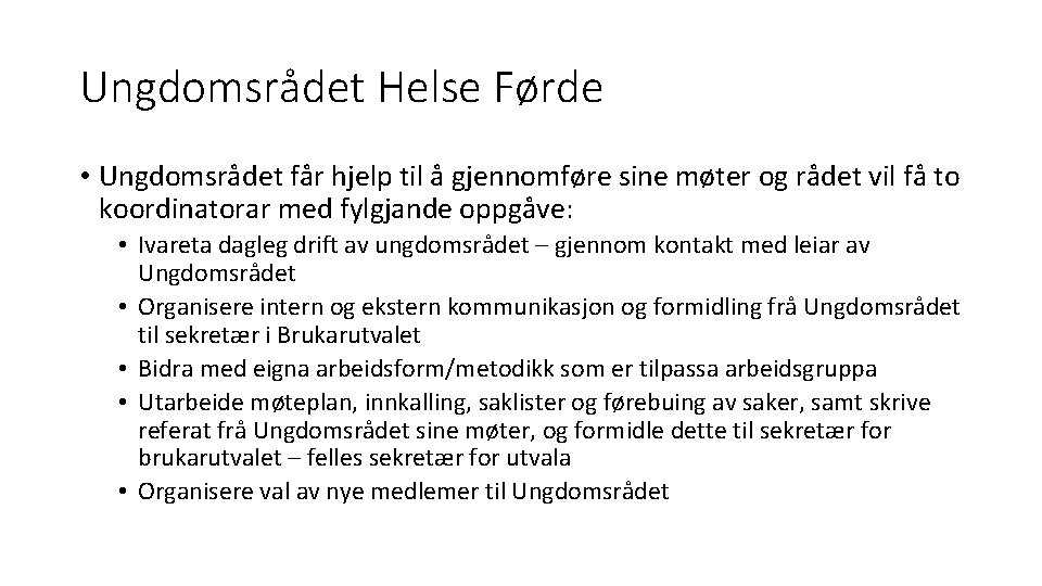 Ungdomsrådet Helse Førde • Ungdomsrådet får hjelp til å gjennomføre sine møter og rådet