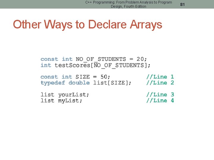 C++ Programming: From Problem Analysis to Program Design, Fourth Edition Other Ways to Declare