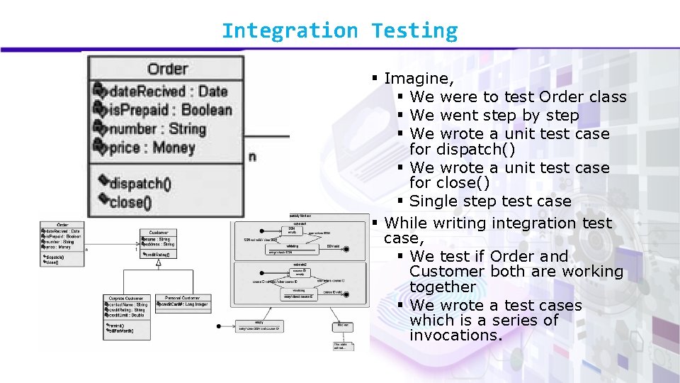 Integration Testing § Imagine, § We were to test Order class § We went