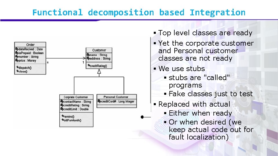 Functional decomposition based Integration § Top level classes are ready § Yet the corporate