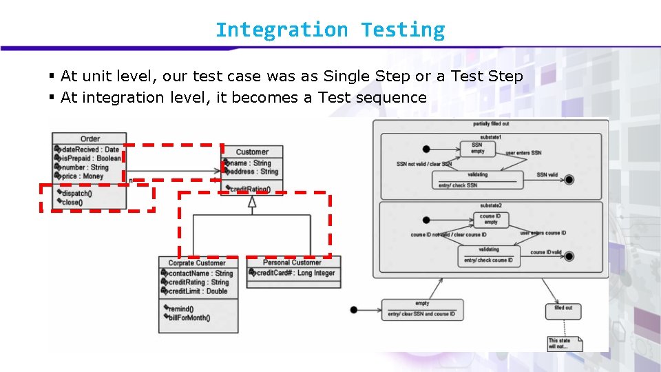 Integration Testing § At unit level, our test case was as Single Step or