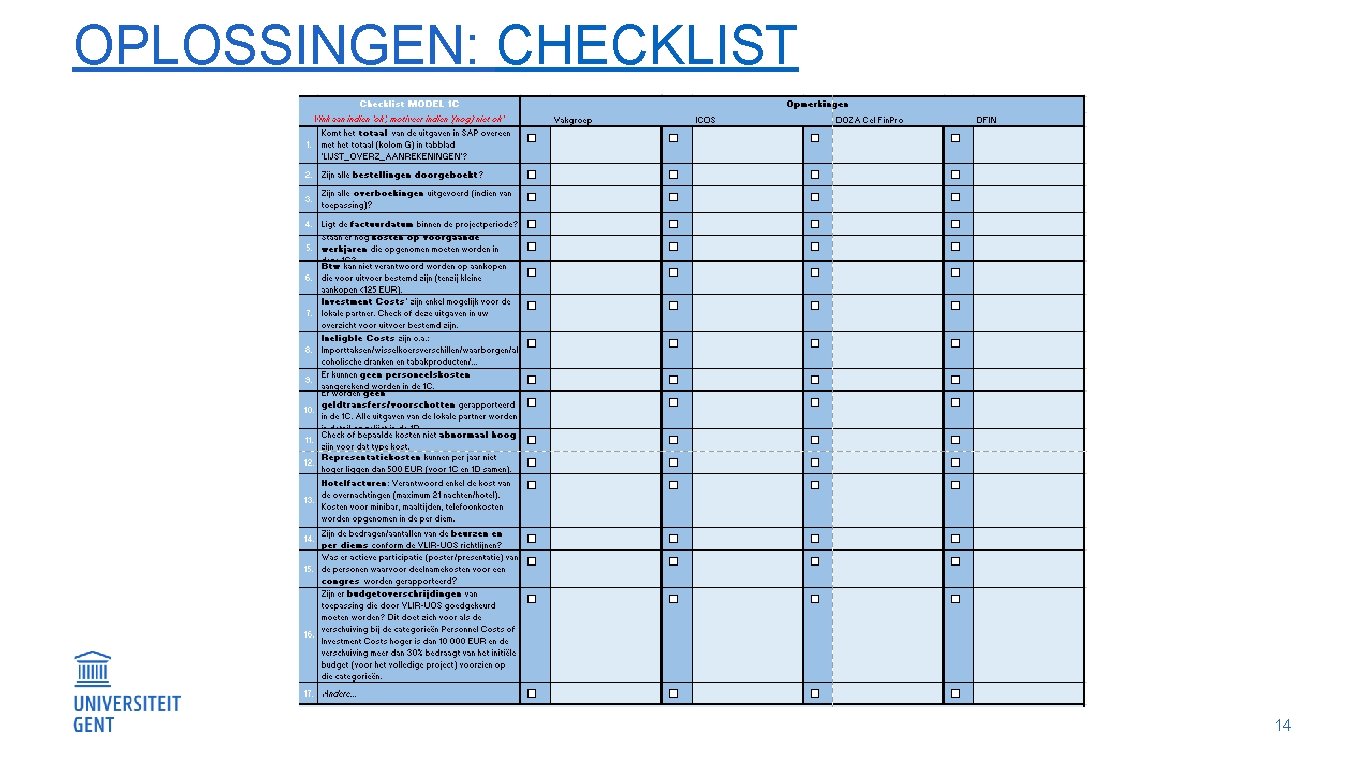 OPLOSSINGEN: CHECKLIST 14 