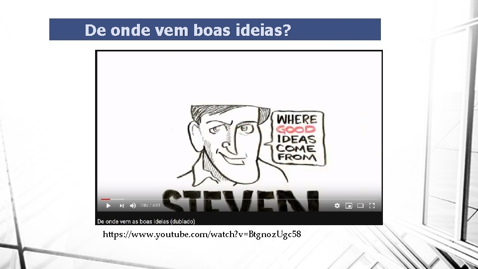 De onde vem boas ideias? https: //www. youtube. com/watch? v=Btgnoz. Ugc 58 