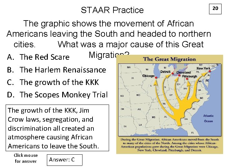 STAAR Practice The graphic shows the movement of African Americans leaving the South and