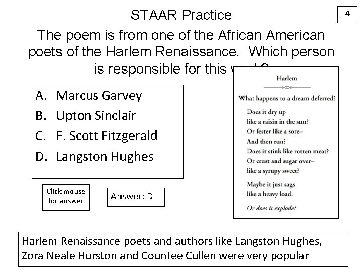 STAAR Practice The poem is from one of the African American poets of the