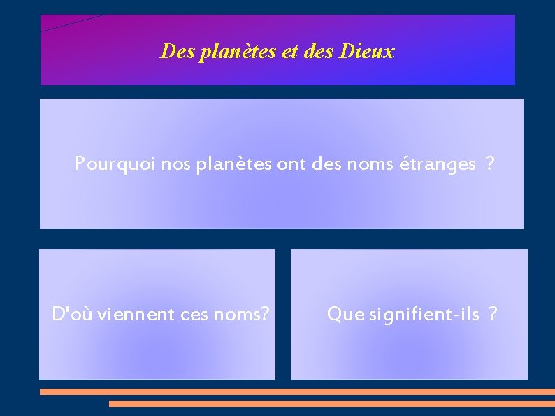 Des planètes et des Dieux Pourquoi nos planètes ont des noms étranges ? D'où