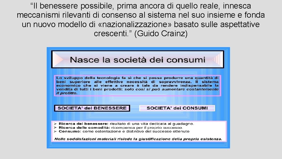 “Il benessere possibile, prima ancora di quello reale, innesca meccanismi rilevanti di consenso al