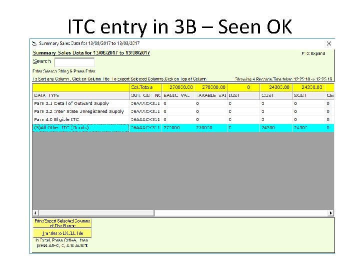 ITC entry in 3 B – Seen OK 