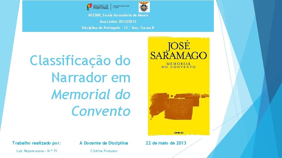 402308_Escola Secundária de Moura Ano Letivo 2012/2013 Disciplina de Português – 12. º Ano,