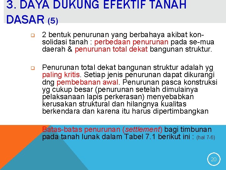 3. DAYA DUKUNG EFEKTIF TANAH DASAR (5) q q q 2 bentuk penurunan yang