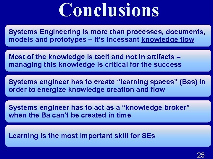 Conclusions Systems Engineering is more than processes, documents, models and prototypes – it’s incessant