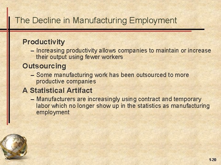 The Decline in Manufacturing Employment Productivity – Increasing productivity allows companies to maintain or