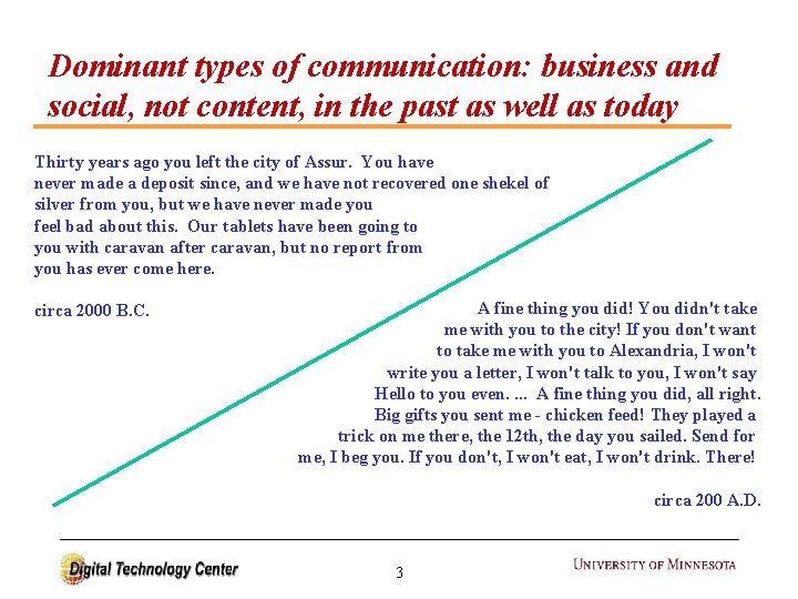 Dominant types of communication: business and social, not content, in the past as well