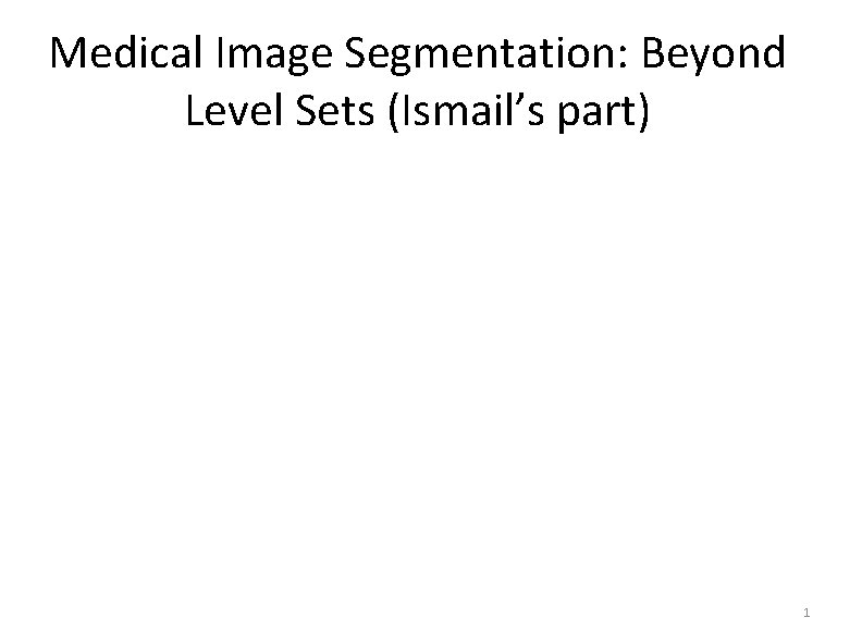 Medical Image Segmentation: Beyond Level Sets (Ismail’s part) 1 