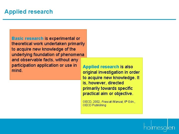 Applied research Basic research is experimental or theoretical work undertaken primarily to acquire new