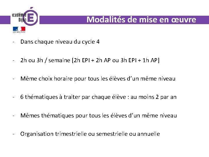 Modalités de mise en œuvre - Dans chaque niveau du cycle 4 - 2