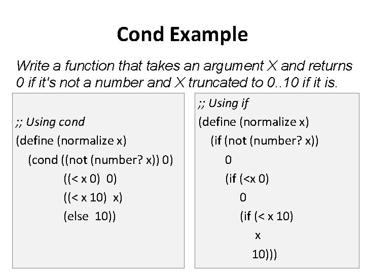 Cond Example Write a function that takes an argument X and returns 0 if