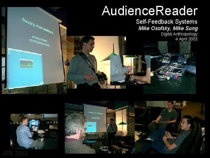 Audience. Reader Self-Feedback Systems Mike Osofsky, Mike Sung Digital Anthropology 4 April 2003 JPB