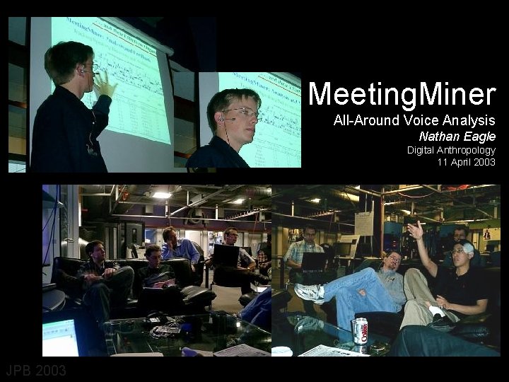 Meeting. Miner All-Around Voice Analysis Nathan Eagle Digital Anthropology 11 April 2003 JPB 2003